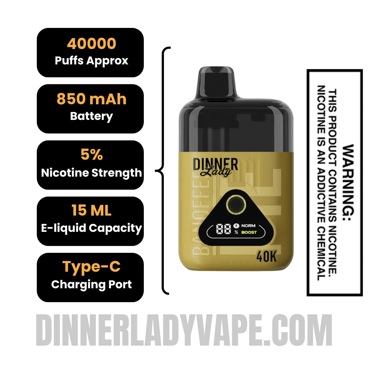 Banoffee Pie Dinner Lady Desserts 40K Disposable Vape Specifications