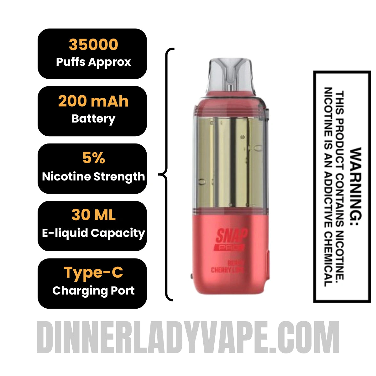 Berry Cherry Lime Dinner Lady Snap Pro Intense 35K Pre-filled Replacement Pod Specifications