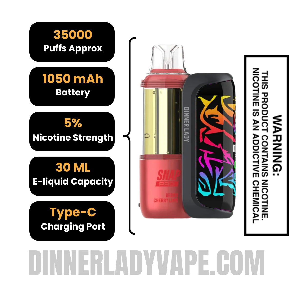 elfbar nachfüll pod läuft aus Berry Cherry Lime Dinner Lady Snap Pro 35K Disposable Vape Kit