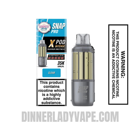 Clear Dinner Lady Snap Pro Intense 35K Pre-filled Replacement Pod With Package Box