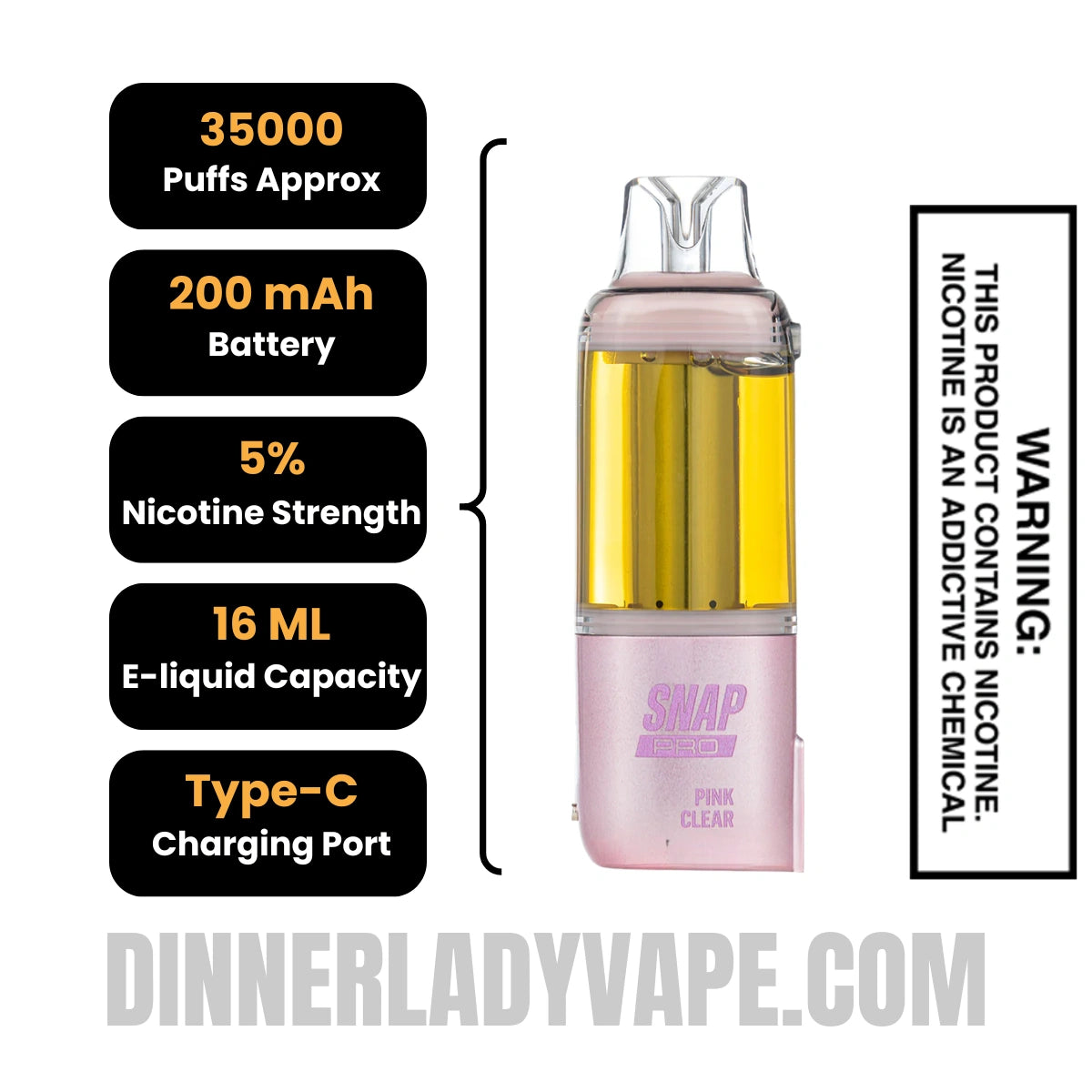 Clear Pink Dinner Lady Snap Pro 35K Disposable Vape Pod