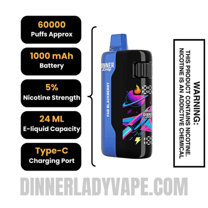 Fab Blackberry Dinner Lady Galax 60K Disposable Vape Specification