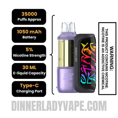 Grape Blow Pop Dinner Lady Snap Pro 35K Disposable Vape Kit Specifications