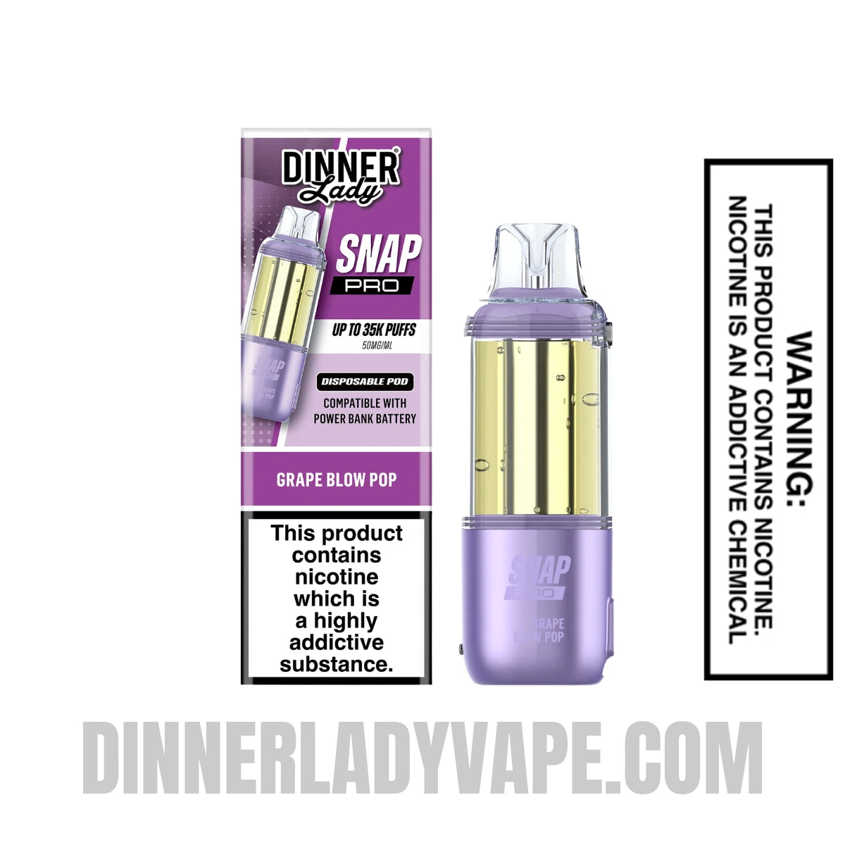 Grape Blow Pop Dinner Lady Snap Pro 35K Disposable Vape Pod With Package Box