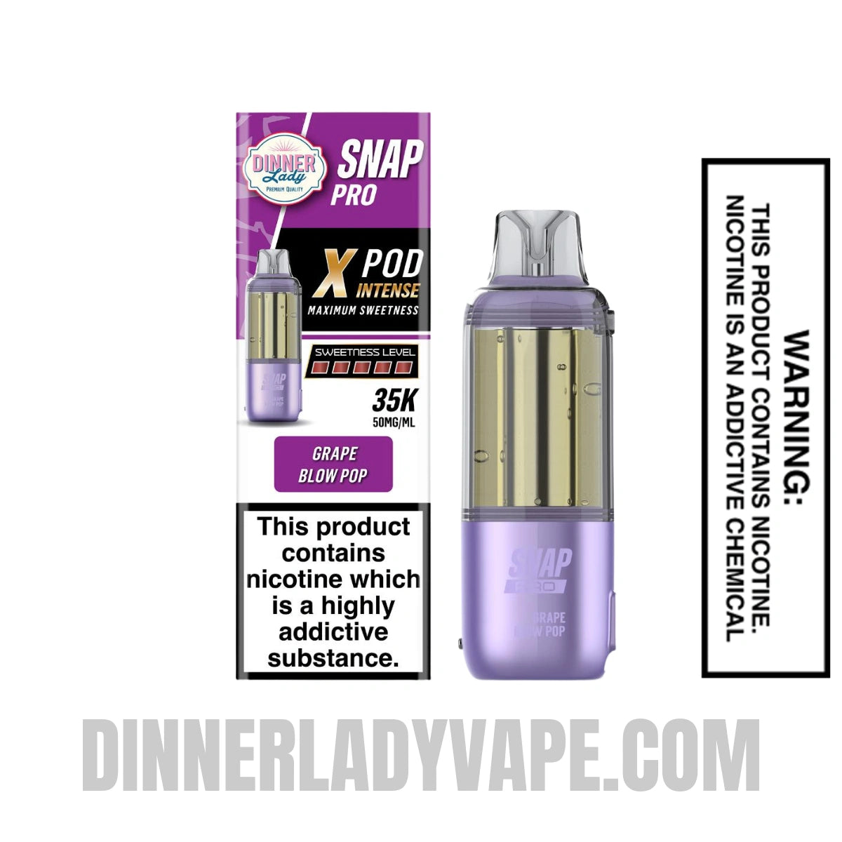 Grape Blow Pop Dinner Lady Snap Pro Intense 35K Pre-filled Replacement Pod With Package Box
