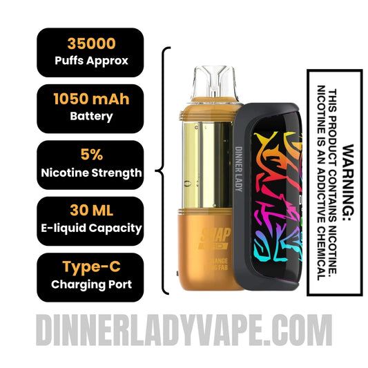 Orange F*king Fab Dinner Lady Snap Pro 35K Disposable Vape Kit Specifications