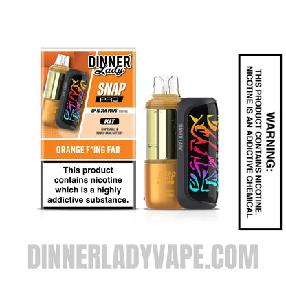 Orange F*king Fab Dinner Lady Snap Pro 35K Disposable Vape Kit with package box