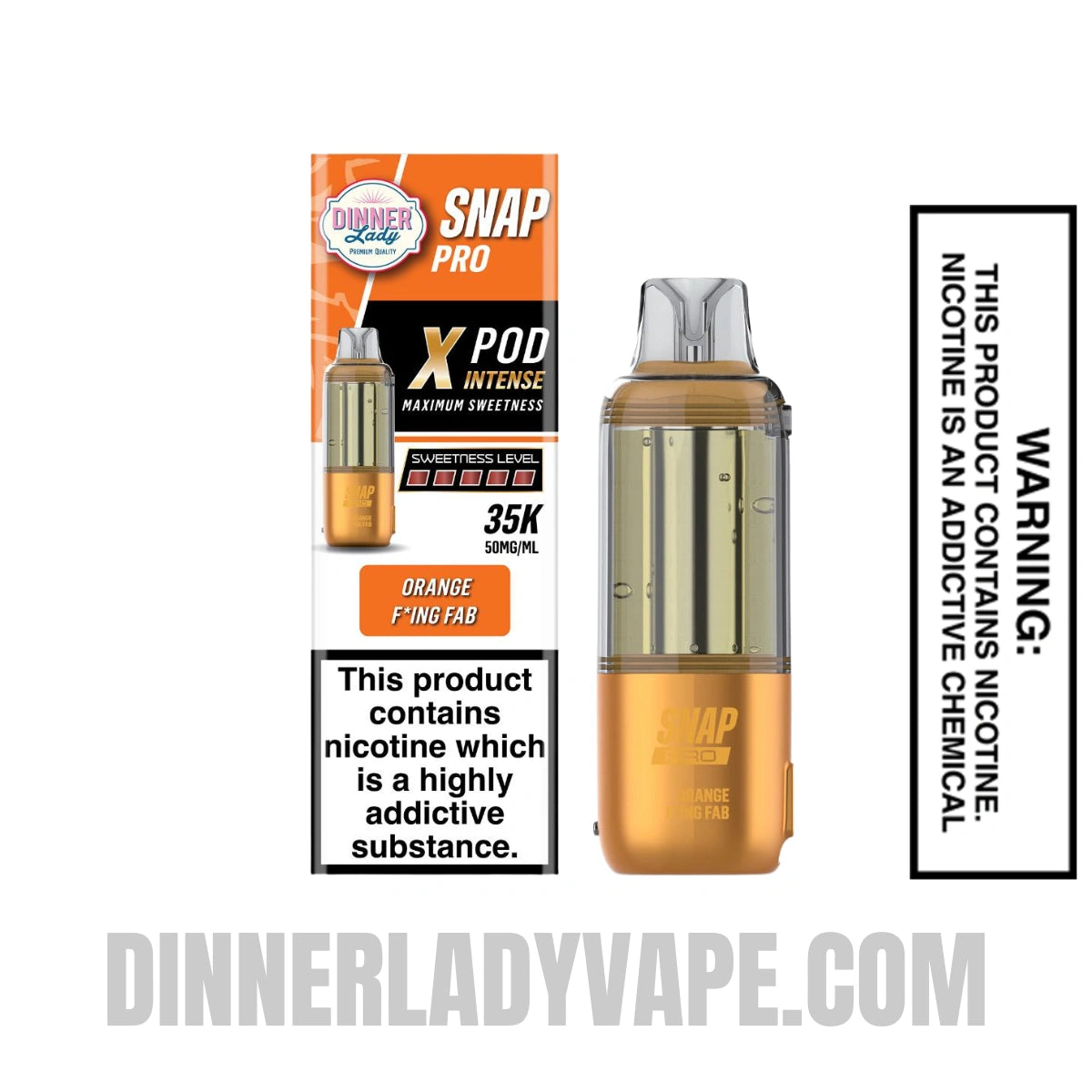 Orange F*king Fab Dinner Lady Snap Pro Intense 35K Pre-filled Replacement Pod With Package Box