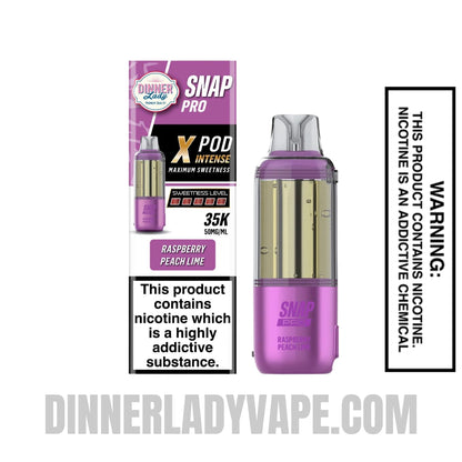 Raspberry Peach Lime Dinner Lady Snap Pro Intense 35K Pre-filled Replacement Pod With Package Box