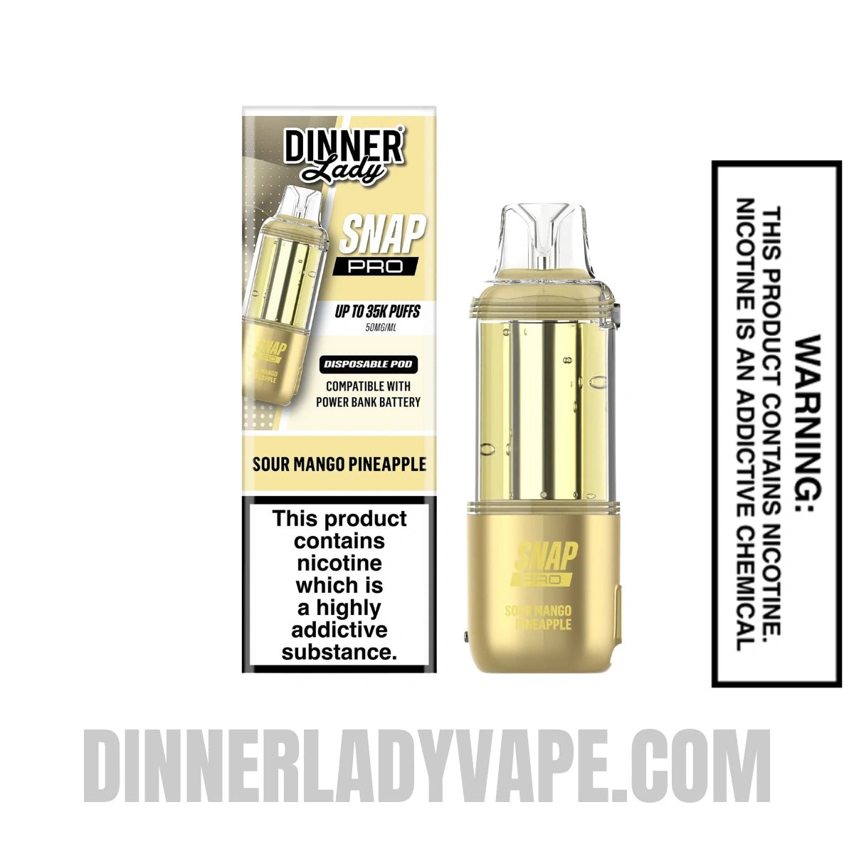 Sour Mango Pineapple Dinner Lady Snap Pro 35K Disposable Vape Pod with package box
