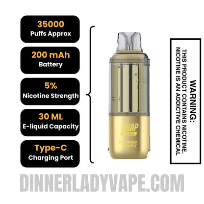 Sour Mango Pineapple Dinner Lady Snap Pro Intense 35K Pre-filled Replacement Pod Specifications