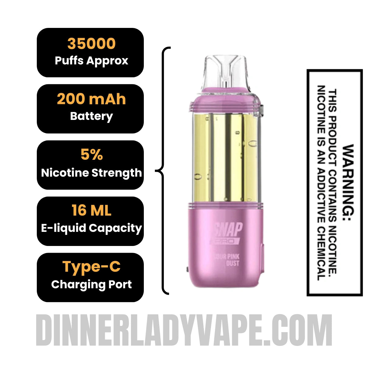 Sour Pink Dust Dinner Lady Snap Pro 35K Disposable Vape Pod
