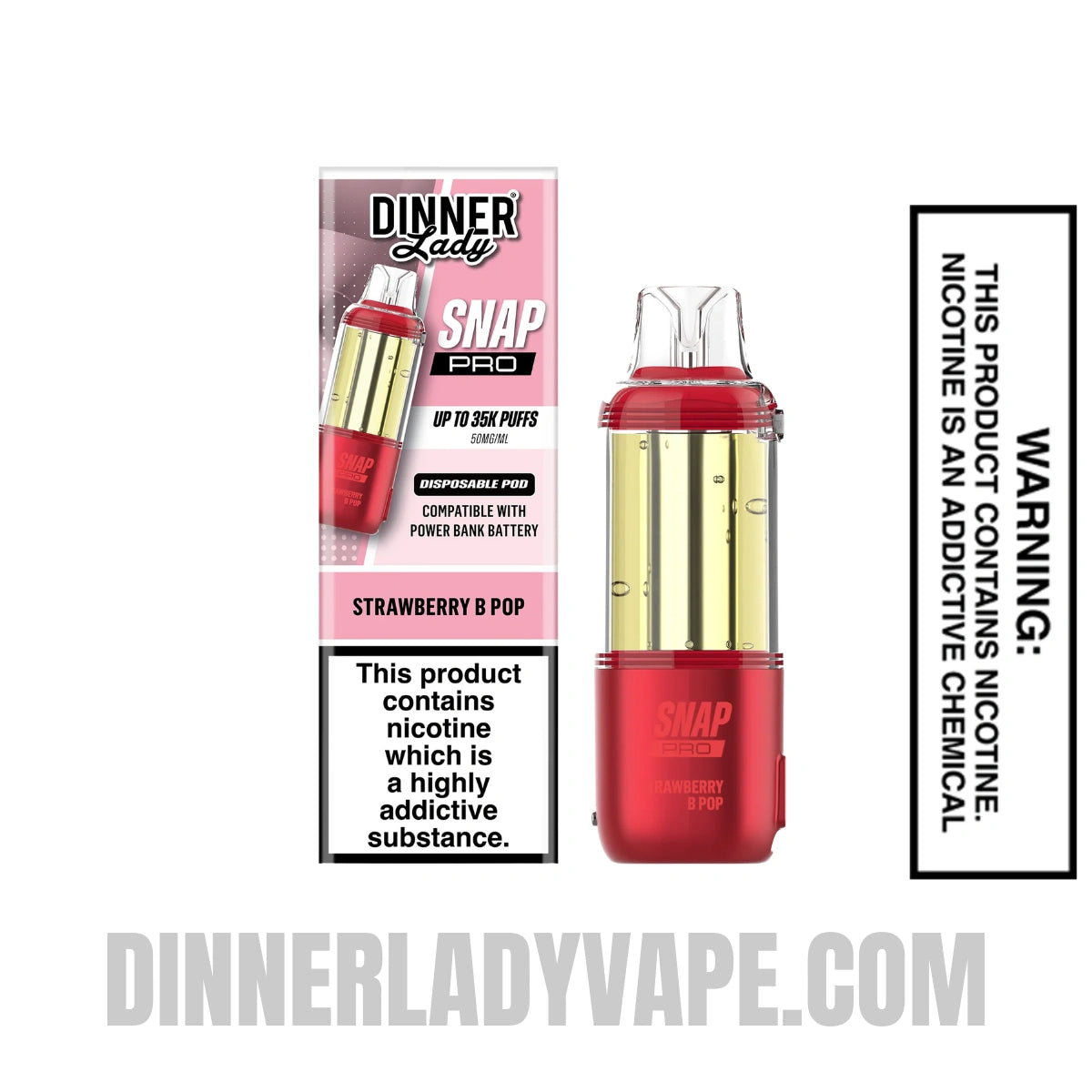Strawberry B pop Dinner Lady Snap Pro 35K Disposable Vape Pod with package box