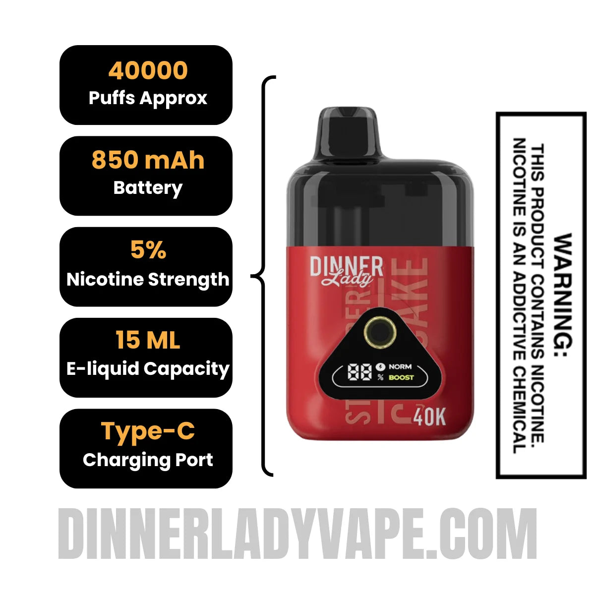 Strawberry Cupcake Dinner Lady Desserts 40K Disposable Vape Specifications